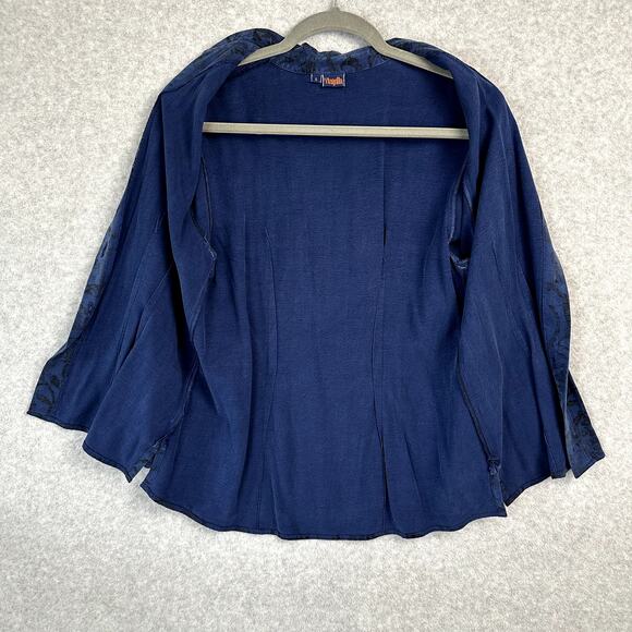 Tianello Steve Barraza Button Down Blouse Womens Size S Floral Blue Black Tencel - Picture 9 of 12